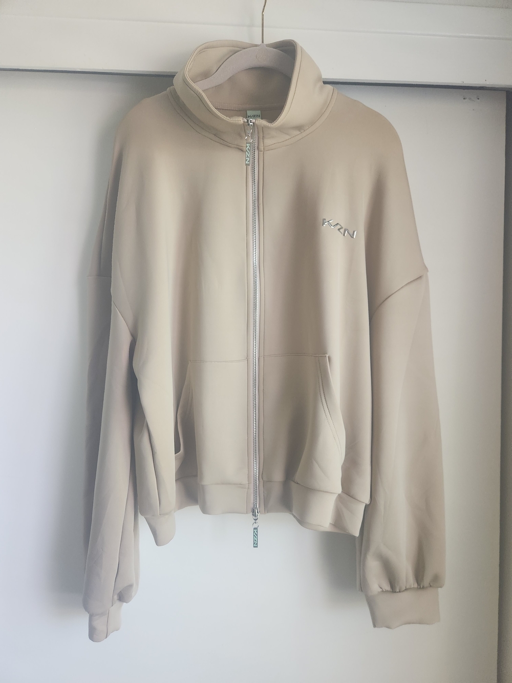 K/ZN Women's Beige Neoprene Double Zip-Up Jacket XL - Picture 7 of 16